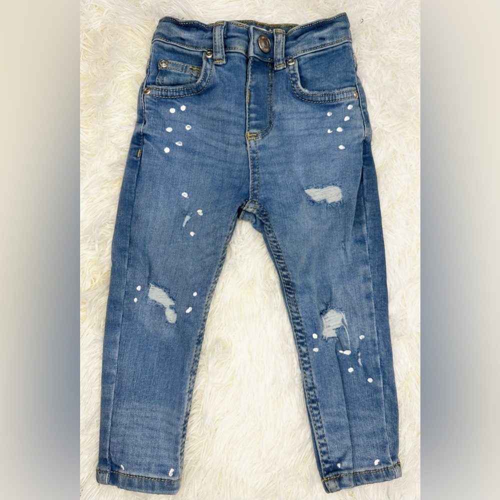 RIVER ISLAND Mini Boys Blue Paint Design Skinny Jeans